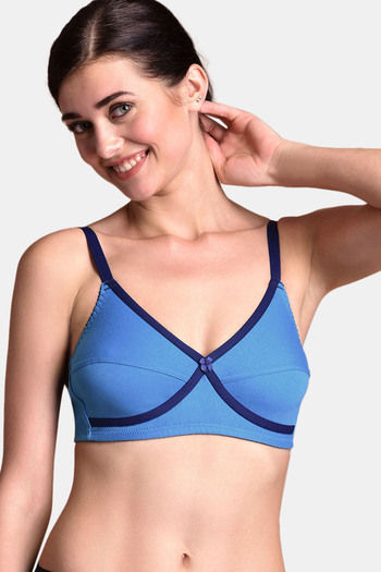 Buy Rosaline Single Layered Non Wired Full Coverage Bra - Turquoise Blue